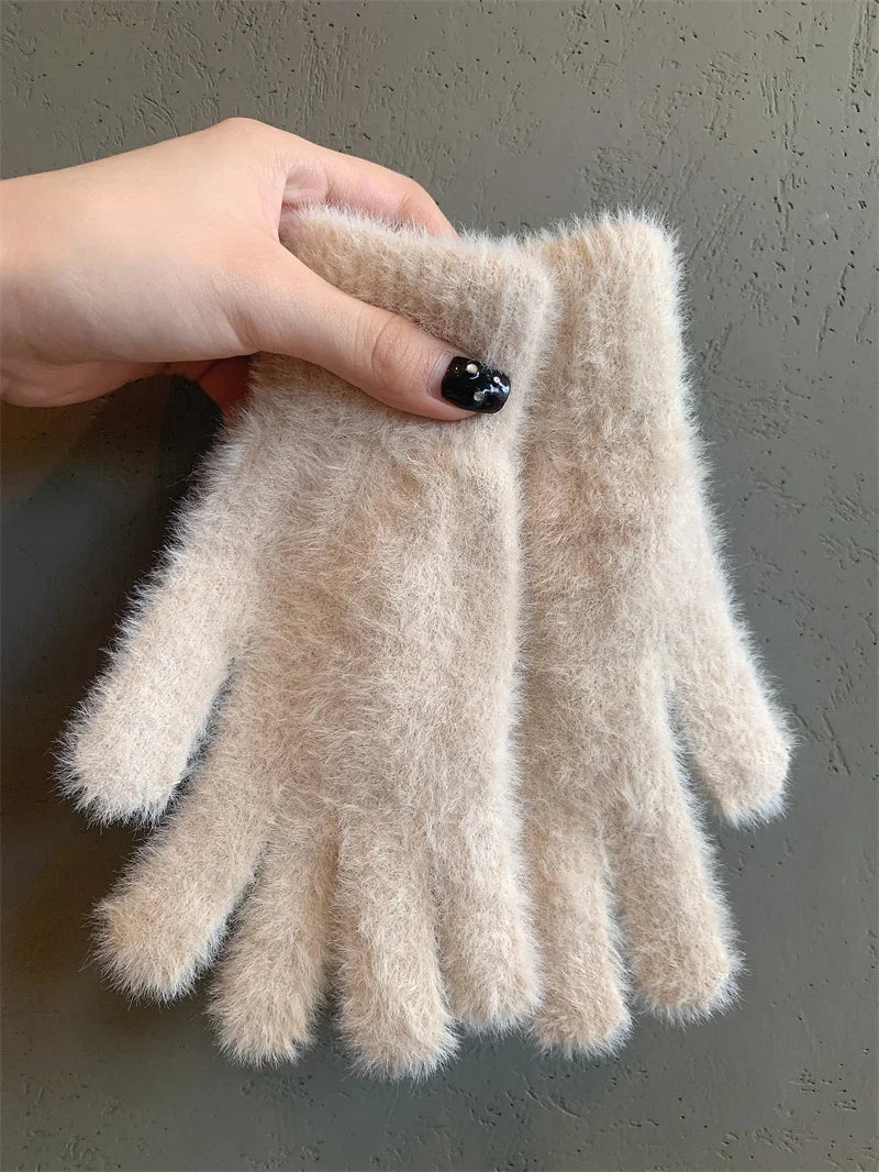 Fashion Winter Mink Velvet Five Finger Gloves Plush Warm Cold-proof Gloves for Women