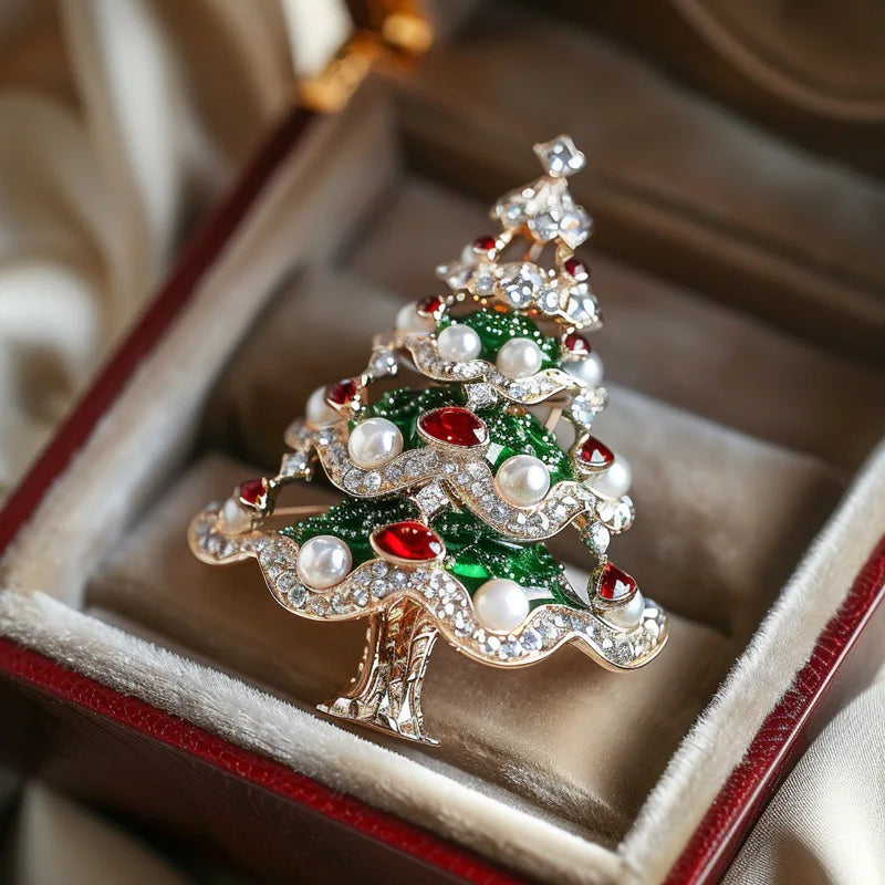 SKEDS Women Men Luxury Crystal Christmas Tree Pearl Brooch Jewelry Classic Vintage Unisex Party Banquet Pin New Yearl Gift