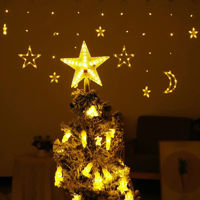 Christmas Eve Star Tree Topper Lights LED Glowing Star Lamp Sparkling Night