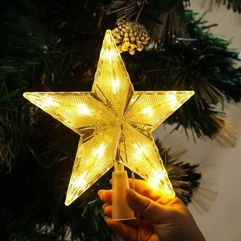 Christmas Eve Star Tree Topper Lights LED Glowing Star Lamp Sparkling Night