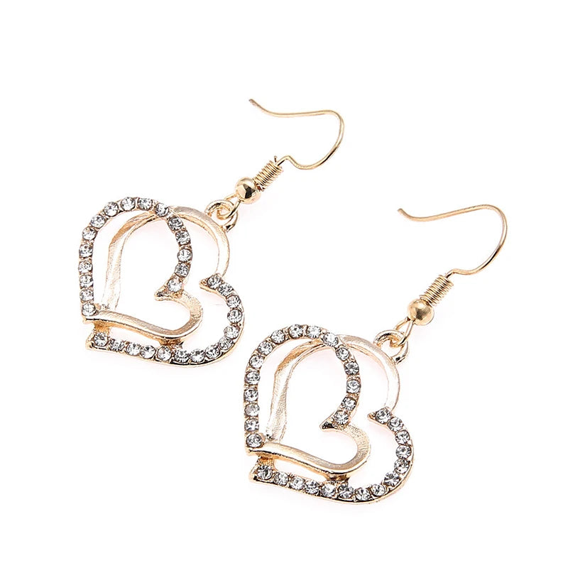 3 Pcs Set Sparkling Heart Shaped Jewelry Set Of Earrings Pendant Necklace For Women