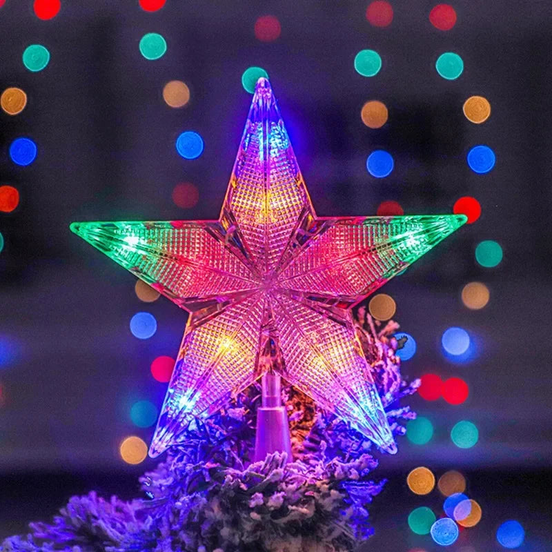 Christmas Eve Star Tree Topper Lights LED Glowing Star Lamp Sparkling Night