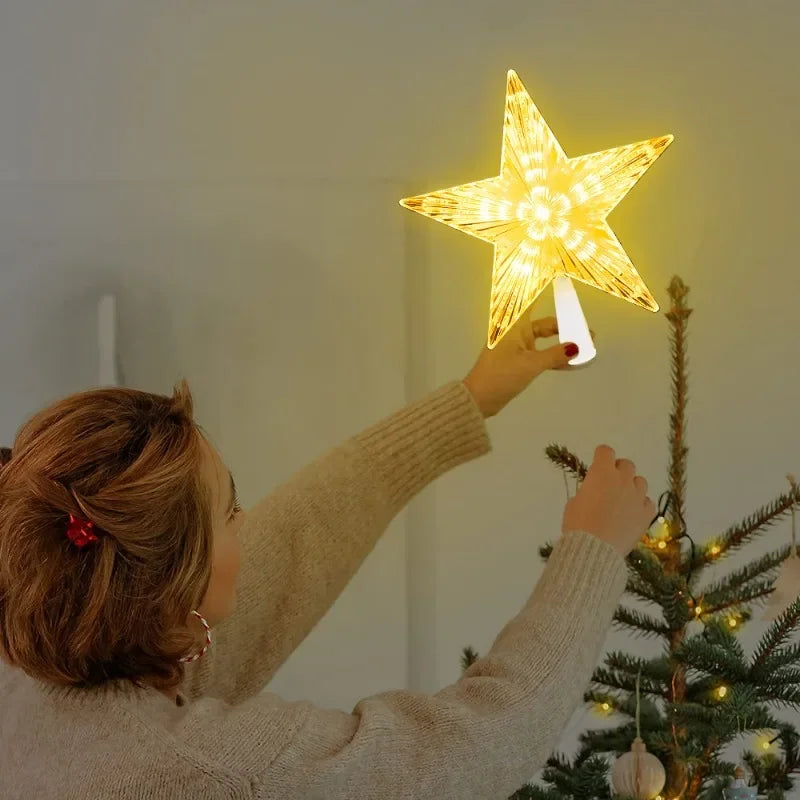 Christmas Eve Star Tree Topper Lights LED Glowing Star Lamp Sparkling Night