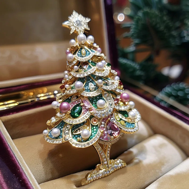 SKEDS Women Men Luxury Crystal Christmas Tree Pearl Brooch Jewelry Classic Vintage Unisex Party Banquet Pin New Yearl Gift