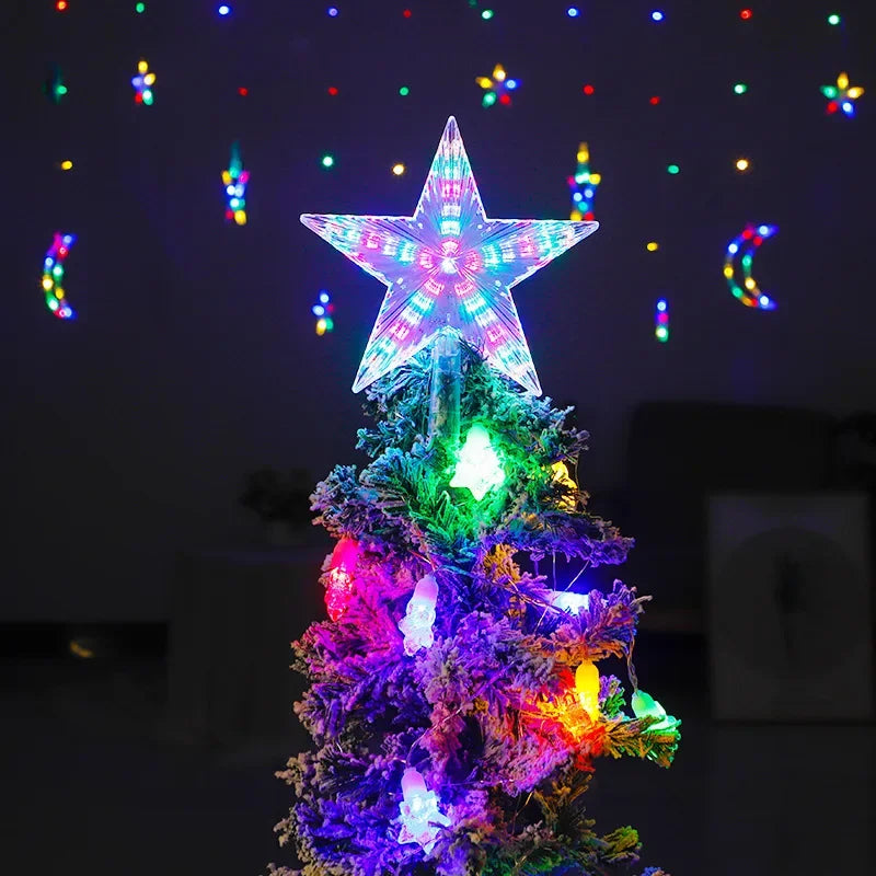 Christmas Eve Star Tree Topper Lights LED Glowing Star Lamp Sparkling Night