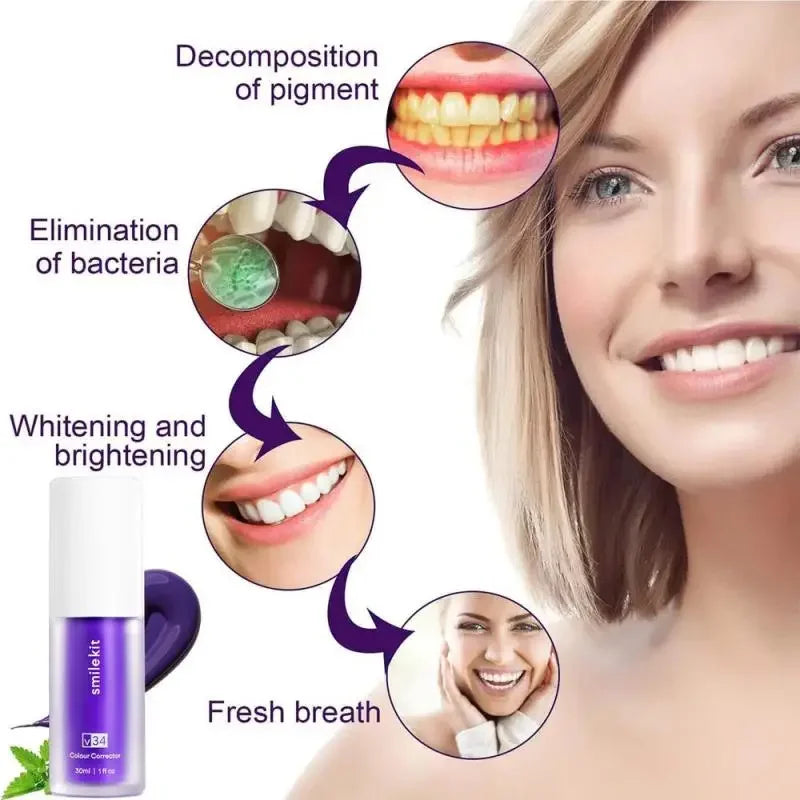 30ml V34 SmileKit Purple Toothpaste Removes Tartar Clean Oral Hygiene Fresh Breath Whitening Teeth Care Products