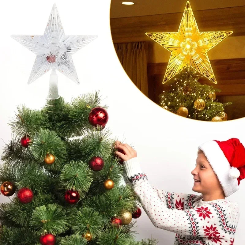 Christmas Eve Star Tree Topper Lights LED Glowing Star Lamp Sparkling Night