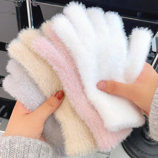 Fashion Winter Mink Velvet Five Finger Gloves Plush Warm Cold-proof Gloves for Women