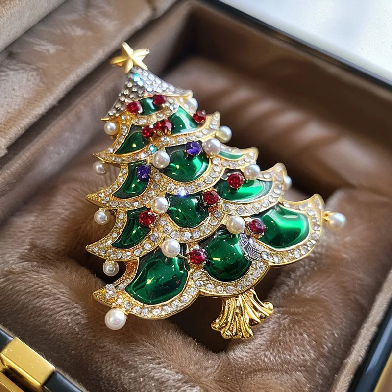 SKEDS Women Men Luxury Crystal Christmas Tree Pearl Brooch Jewelry Classic Vintage Unisex Party Banquet Pin New Yearl Gift